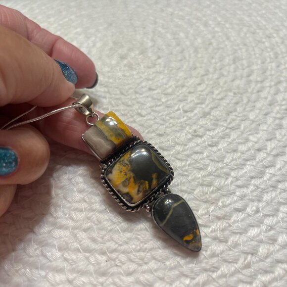 Stunning BUMBLE BEE JASPER Handmade Sterling 925 Pendant/Chainn #614D - Picture 3 of 3